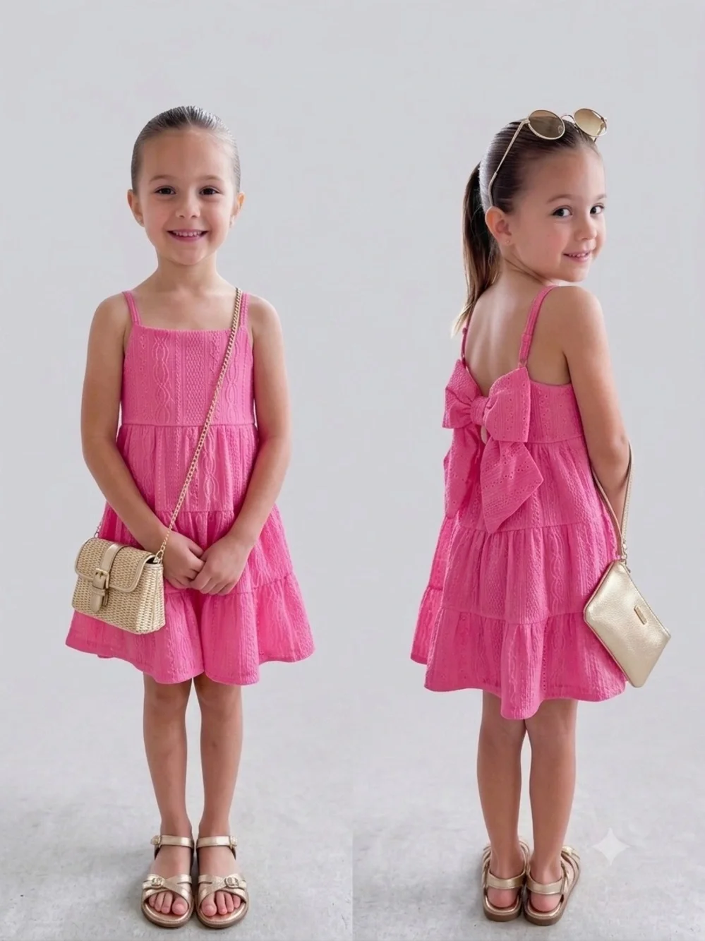 The Children's Place Tiered Spaghetti-Strap Dress with Back Bow - White & Pink